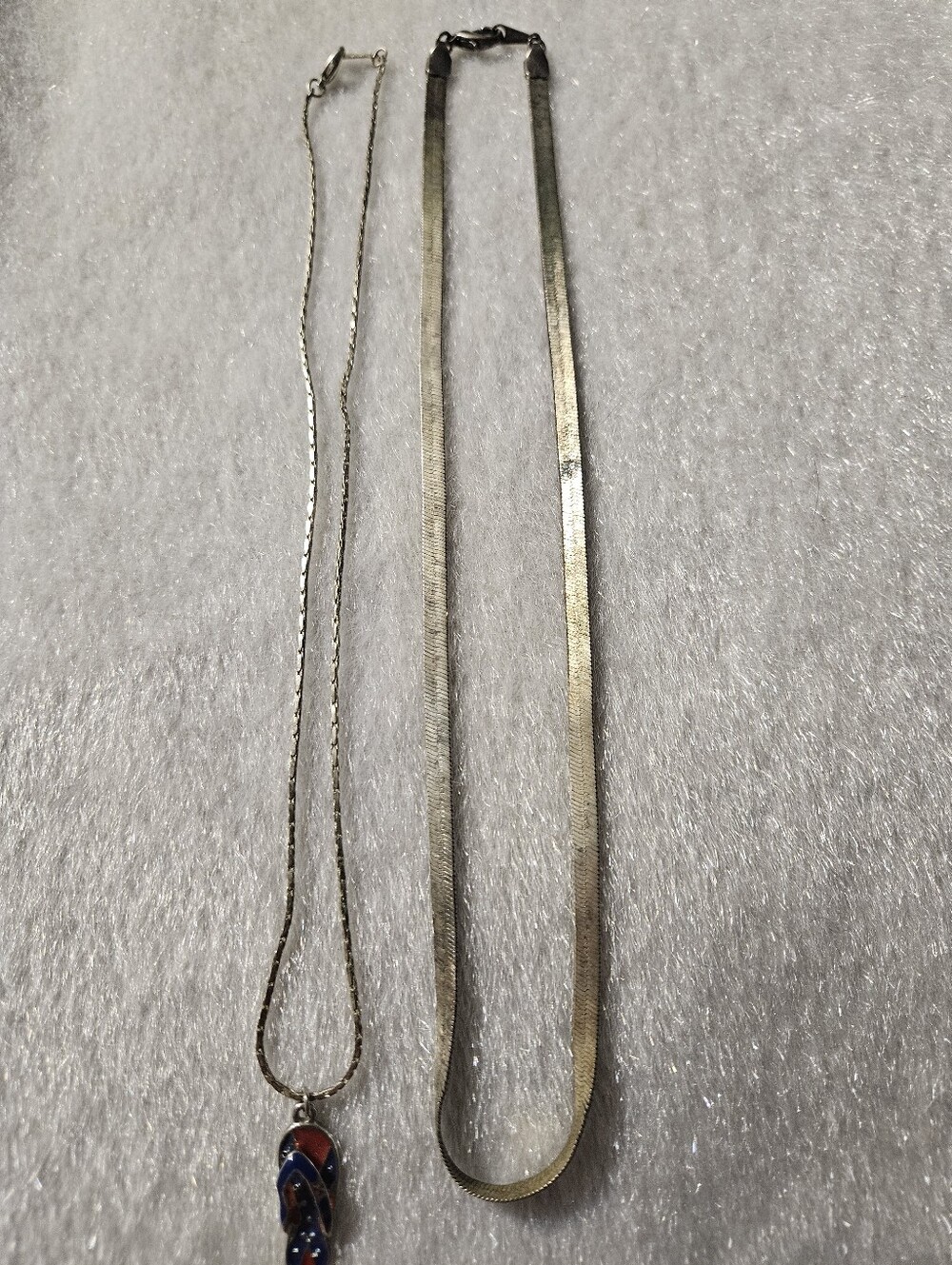 Gold-Tone Herringbone Necklaces One with Enamel Pendant - Gold